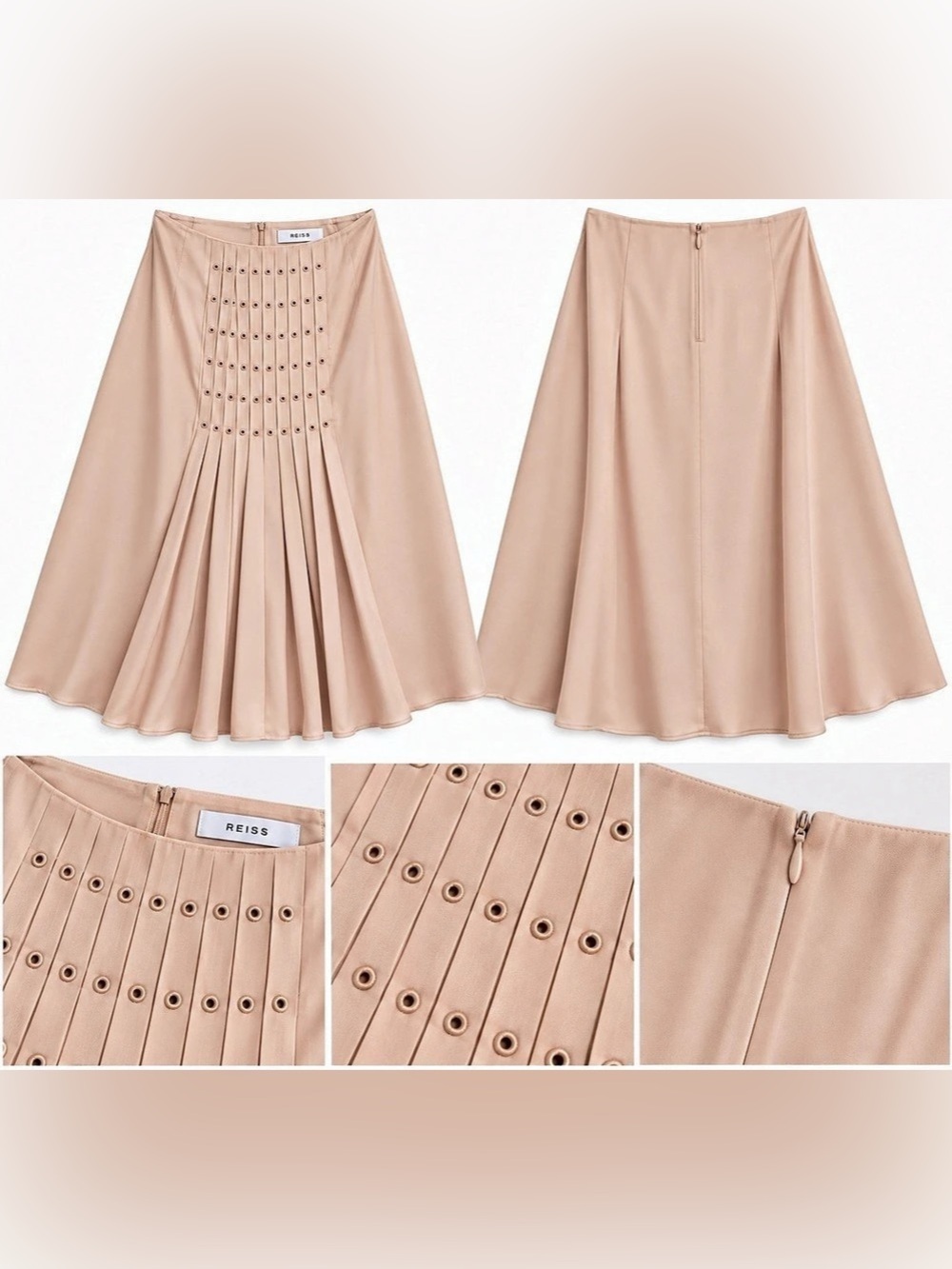 REISS Erin-Elyse Pleated Eyelet Full Skirt in Pink Size 8US NWT